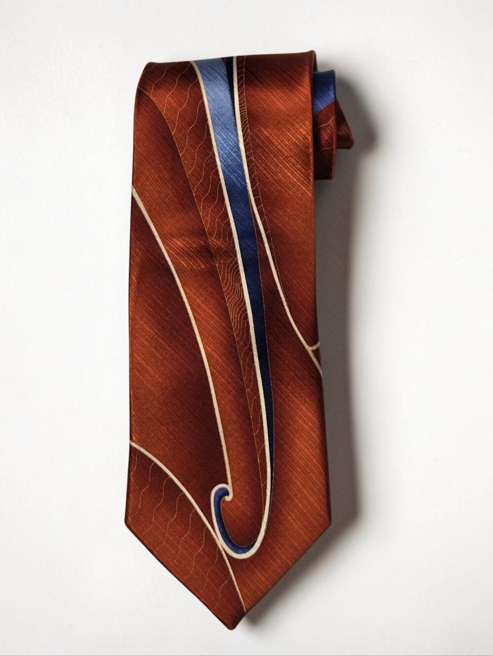John Blair Modern Abstract Art Mens Tie Mid Century Modern Retro Look Rust Blue